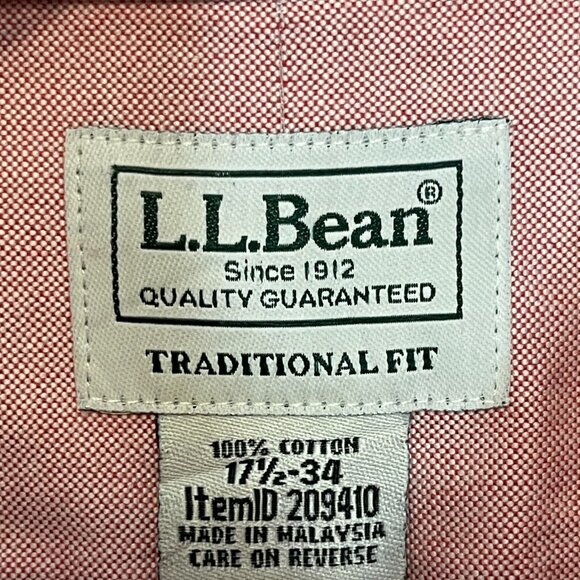 LL Bean Men Classic Preppy Traditional Fit Collared Button Down Dress Shirt 17.5 - Picture 7 of 12